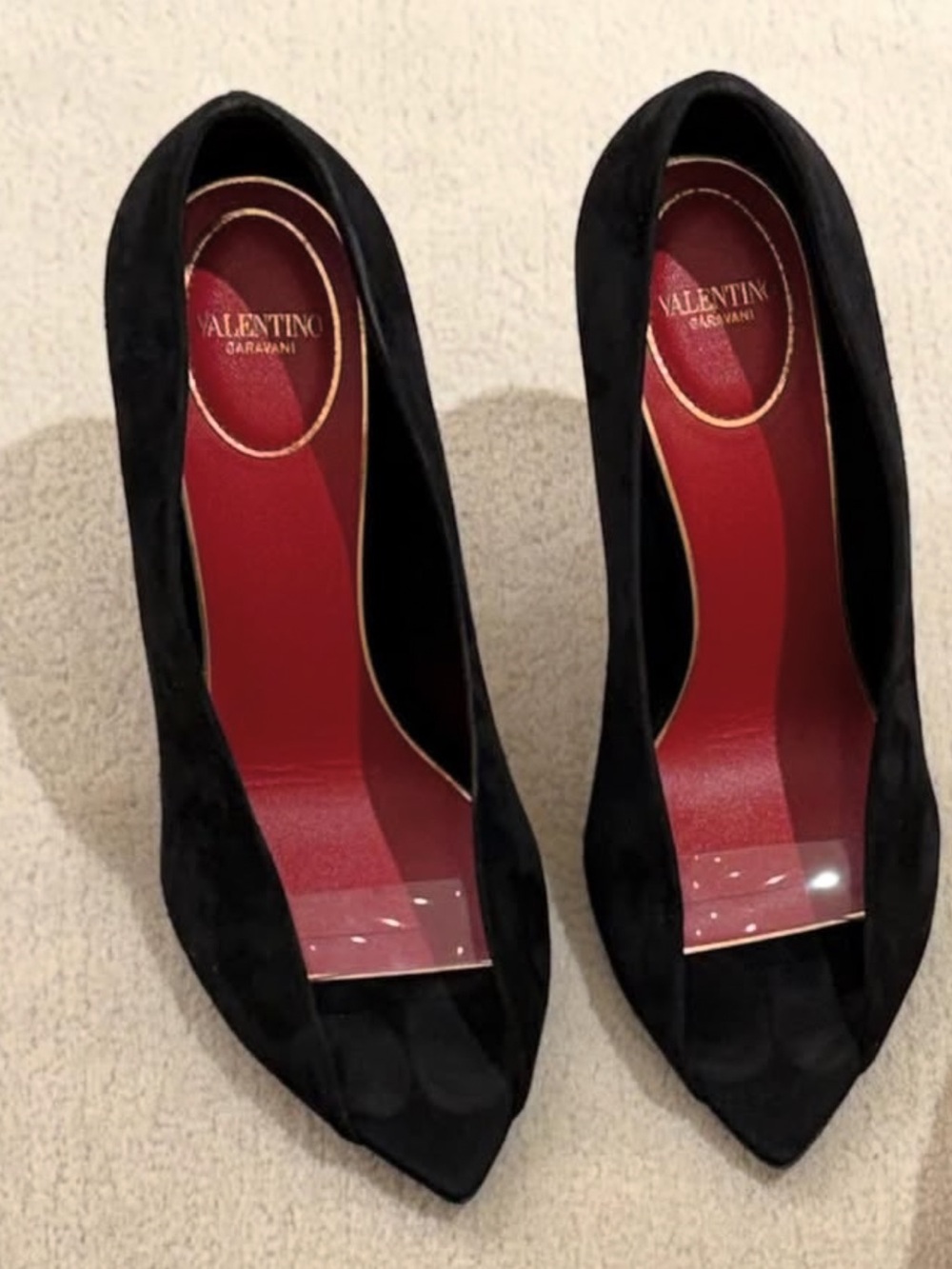 VALENTINO GARAVANI Open Toe Révélé Black Suede Heels